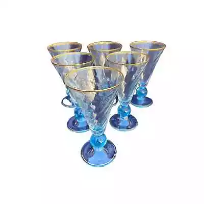 Set Of 6 Vintage Bryce Crystal Cerulean Blue Tall Champagne Glasses • $66