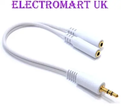 3.5mm Gold Mini Stereo Jack Plug To 2 Female Sockets Splits 1 Output Into 2 20cm • £2.49