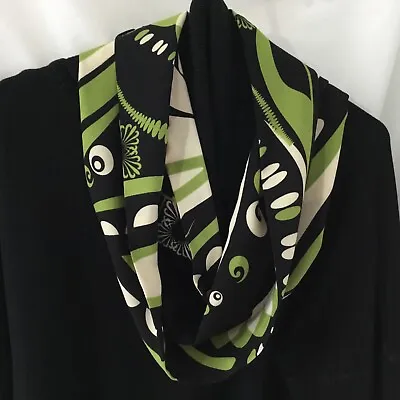 Cowl Neck Snood Fashion  Scarf  In Stunning Green/ Cream/black Viscose • £5.99