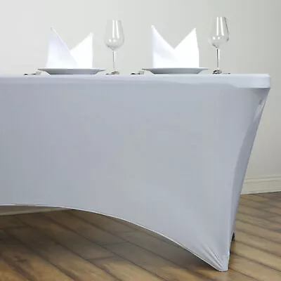 Silver 6 Ft RECTANGLE SPANDEX STRETCH TABLE COVER Fitted Tablecloth Wedding • $12.05