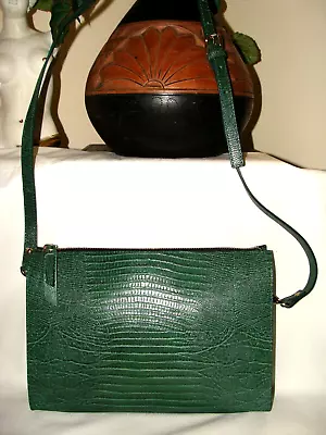 Claudia Firenze 'Micol' Green Lizard Print Embossed Leather Crossbody/Clutch Bag • $50