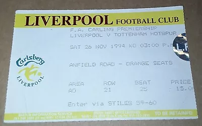 £1.99 • Buy Liverpool V Tottenham Hotspur Match Ticket 27 November 1993
