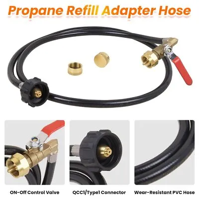 48'' Propane Refill Adapter Extension Hose For 1 LB Propane Gas Tank With 2 Cap • $13.59