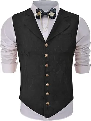 EFORLED Mens Steampunk Suit Tuxedo Vest Victorian Renaissance Gothic Waistcoat W • $44.88