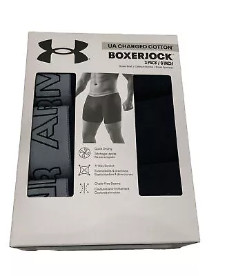 Under Armour 3 Pack Men's Boxerjock Briefs 6'' Charged Cotton Black 2XL 42-44 • $35.99