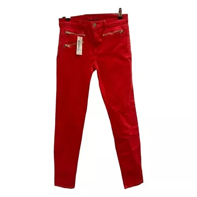 Womens Red Trousers J Brand Zoey 3 Zip Skinny Leg Lipstick Red Pants Size 28 • $28.62