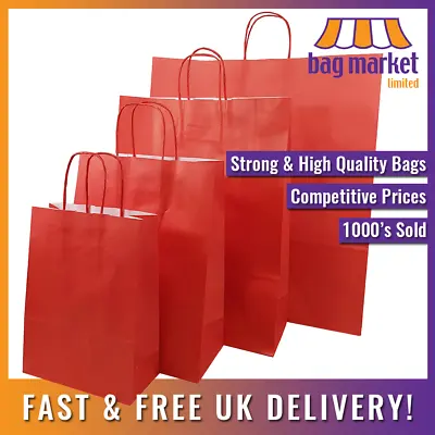£8.99 • Buy Strong Red Ribbed Twisted Handle Paper Bags | Xmas/Shop/Gift/Fashion/Party/Kraft