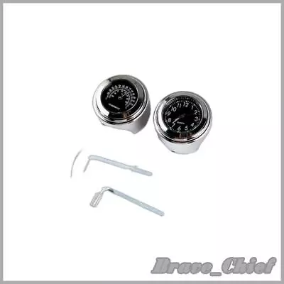 New Motorcycle Handlebar Mount Dial Clock Watch & Thermometer Set Fit For Harley • $15.11