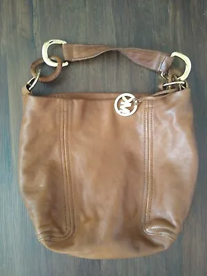 Vintage Michael Kors Shouldr Hobo Bag Brown Distressed Leather Gold Chain Zipped • $60