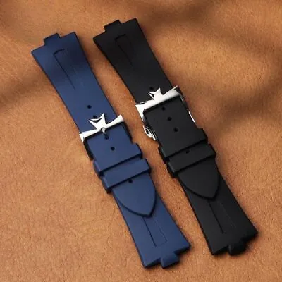 8mm Black Blue Black Soft Rubber Silicone Strap Fits Vacheron Constantin Watches • $54.99