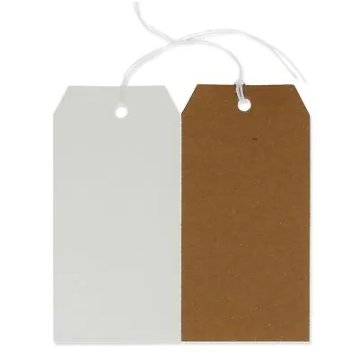 WHITE OR BROWN LUGGAGE TAGS Pre Strung Arts & Craft Scrapbook Gift Labels UK • £5