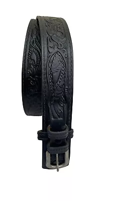 Vtg Nocona Leather Mens Belt Embossed Floral Tooled Engraved Buckle Black Sz 38 • $29.99