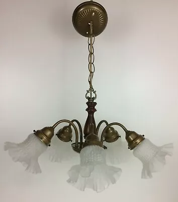 VTG Thomas Industries Brass Walnut Light 5 Arm Chandelier Moe Light • $79