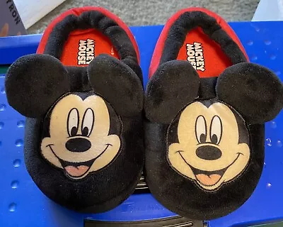 Disney Mickey Mouse Toddler Slippers W/3D Raised Mickey & Ears Black & Red 9/10 • $8.95