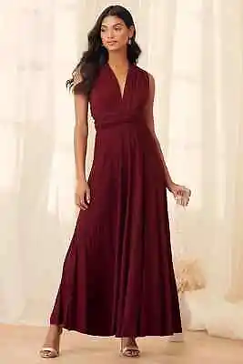 Lulu’s Tricks Of The Trade Multi Way Maxi Dress Size XS Burgundy Tiny  Flaw • $19.99