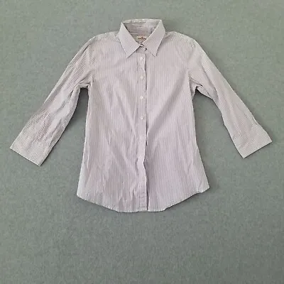 J Crew Haberdashery Shirt Women Small Purple White Stripe Pin Blouse Stretch • $18