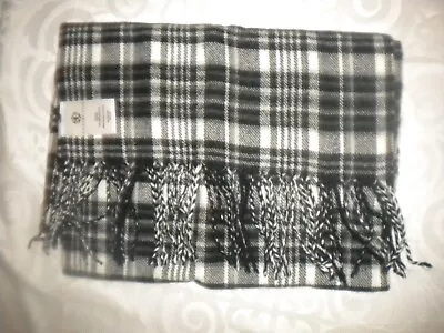 Men's Black & White Plaid Scarf Acrylic Fabric Twisted Fringe COVINGTON Box20 • $6