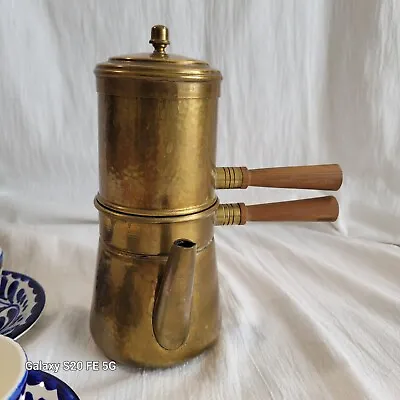 Vintage Brass Wood Italian Neapolitan Coffee Flip Drip Stovetop Coffee Maker Pot • $79.99