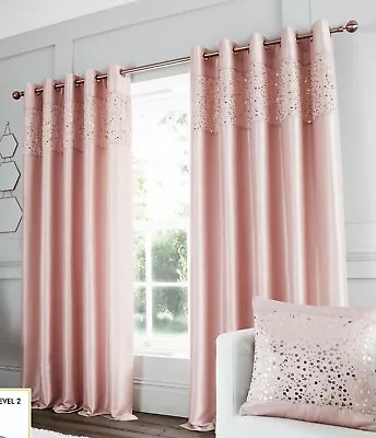 £13.99 • Buy Catherine Lansfield Glitzy Blush Curtains Fully Lined Eyelet Ring Top FREE P&P
