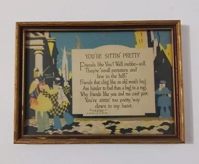 Vintage Buzza Motto Poem  You're Sittin'Pretty  U.S.A Framed 7.5 X 5.5  Art Deco • $26.36