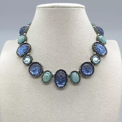 Avon Vintage Faux Opal Women Collar Necklace 16 + Blue Floral Gaudy Necklace • $19.59