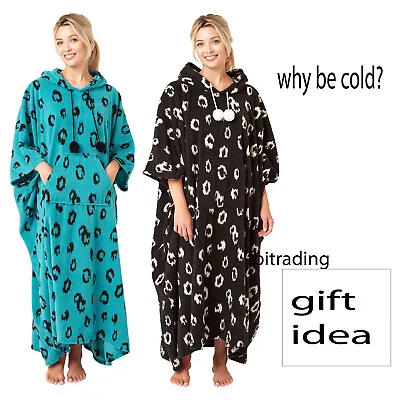 Ladies PONCHO Nightie Kaftan Fleece Dressing Gown  Nightie Alternative Hooded • £17.99