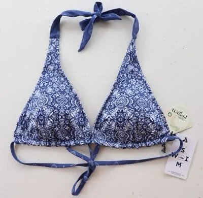 Fat Face Chambray Tile Printed Padded Swimwear Bikini Top Blue Women All Sizes • £19.99