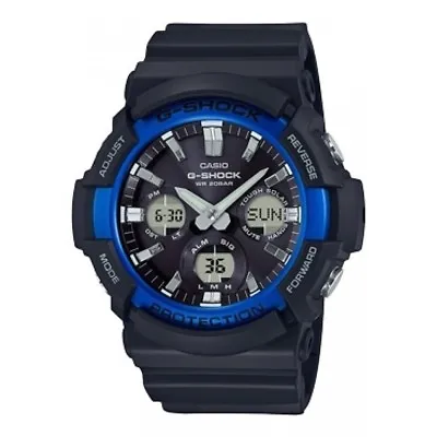 Casio G-Shock Men's Tough Solar Blue Accent Black Resin 52mm Watch GAS100B-1A2 • $129.99