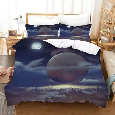 Moon Star Night View City Quilt Duvet Cover Set Home Textiles Doona Cover • $54.99