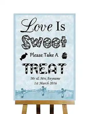£64.95 • Buy Blue Shabby Chic Love Is Sweet Candy Bar Cart Buffet Personalised Wedding Sign