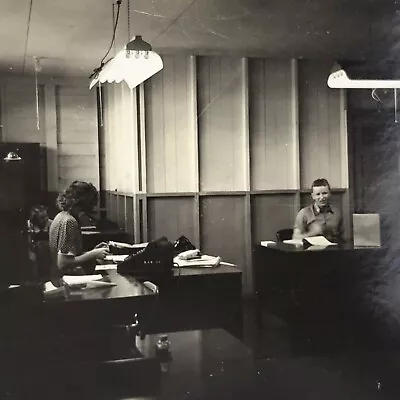 Vintage Black And White Photo Young Women Sitting Desks Office Papers Working • $6.69