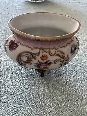 MEISSEN Porcelain Gilt Metal Footed Floral Vase  Urn Flowers  4” Tall / 5  Wide • $39.99