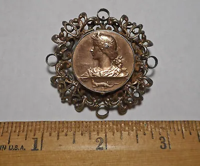 Vintage French Medal Marianne Gallia Adolphe Rivet Design Goldtone • $8