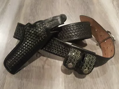 Vintage Leather Police / Security Rig Bianchi Revolver Holster Safety Speed Belt • $49.99