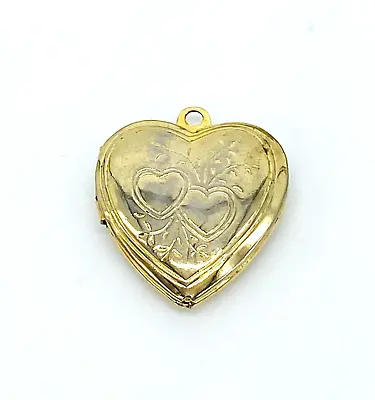 Vintage Double Heart Etched Gold Tone Heart Photo Locket Pendant 3/4 Inch • $22.97