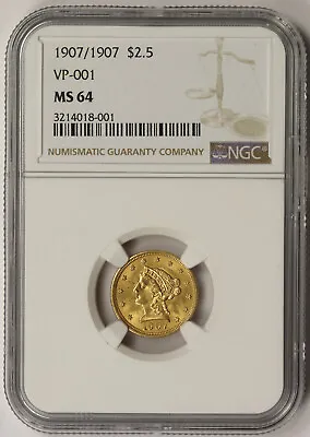 1907/1907 VP-001 Liberty Head Quarter Eagle Gold $2.5 MS 64 NGC • $1050