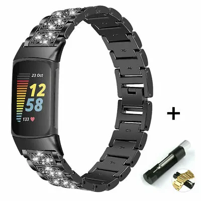 Bling Diamond Metal Strap Watch Band Wristband Bracelet For Fitbit Charge 5  • $12.99