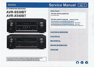 Service Manual Instructions For Denon AVR-S530 BT AVR-X540 BT • $28.72