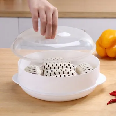 Microwave Steamer Vegetable Fish Pasta Rice Steamer Pot Healthy-Cooking 1/2 Tier • £10.79