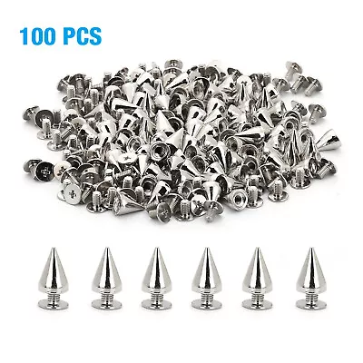 $7.59 • Buy 100 X 10mm Silver Spots Cone Screw Metal Studs Leathercraft Rivet Bullet Spikes