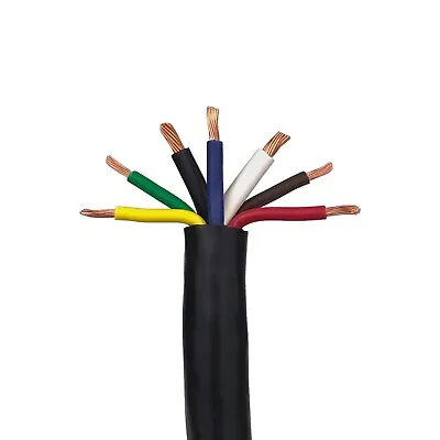 7 Conductor Trailer Cable 10-12-14 AWG GPT Color Coded PVC With Jacket 8' • $35.31