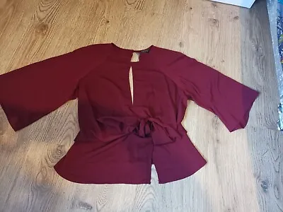 Maroon 3/4 Sleeve Top Tie Waist  Top Shop Size 12 • £6