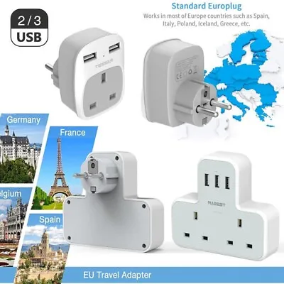 £16.48 • Buy 1-2 Way UK To European Plug Adapter 2 Pin Socket For Spain Poland With 2-3 USB