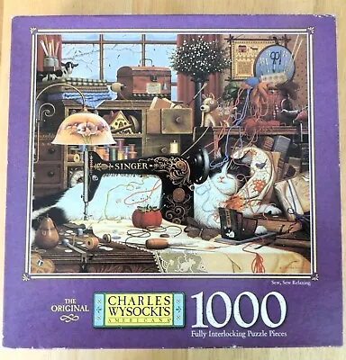 Vintage Puzzle By Charles Wysocki  Sew Sew Relaxing  Milton Bradley In 1998 • $12.98