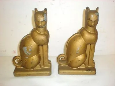 Antique Art Deco Cats Gold Painted Metal Nouveau Bookends Stunning 1930's Regal • $325