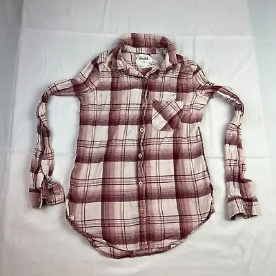 Mudd Juniors Size Extra Small Button Down Shirt Plaid Long Sleeve Cotton Red • $15.98