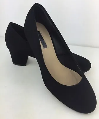 Peacocks Women's Black Block Heel Velvet Style Court Slip On Shoes UK 3. VGC. • £8.99