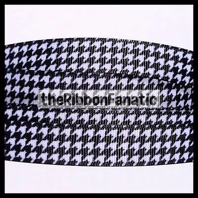 3 Yds 5/8  Black White Houndstooth Check Alabama Crimson Tide Grosgrain Ribbon • $3