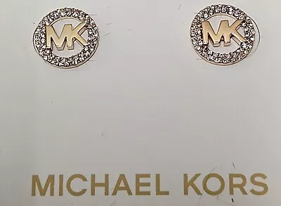 MICHAEL KORS Rhinestones LOGO Brass Rose Gold-Plated Stud Earrings $100 • $44.99