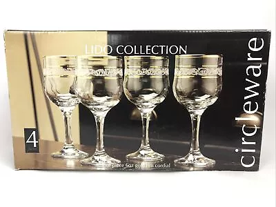 Circleware Bastille Collection Gold Rim Optic Bowl Water Goblets Glasses (4) NIB • $30.05